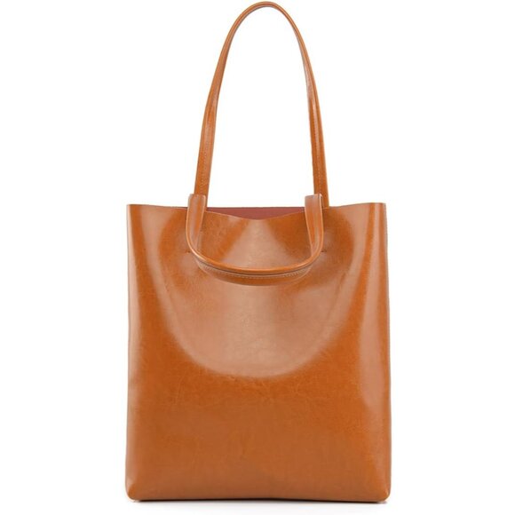 Women's Brown Genuine Cowhide Tote Bag with Top Grain Leather and Large Capacity